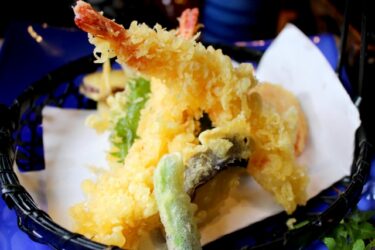 Tempura, a typical Japanese food with seasonal vegetables and seafood fried