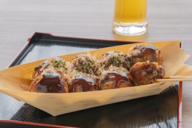 Takoyaki, a spherical food made of wheat flour and ingredients