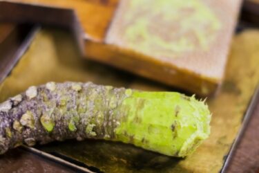 Wasabi, a spice unique to Japan with grated roots of plants