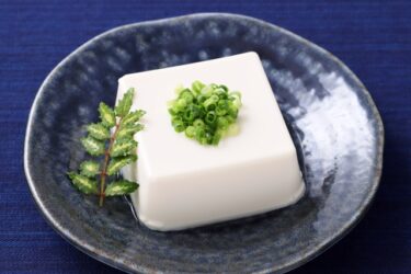 Tofu, a soft block made from soy beans